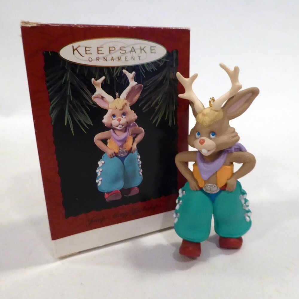 1994 HALLMARK JUMP ALONG JACKALOPE RABBIT COWBOY WESTERN CHRISTMAS ORNAMENT